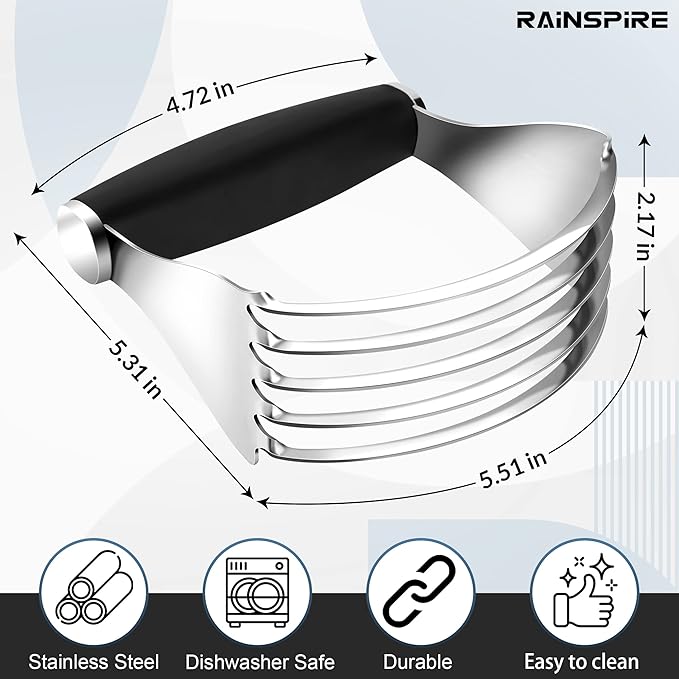 Rainspire XL Pastry Cutter For Baking, Heavy Duty Pastry Blender Stainless Steel, Thick Sharp Blades Dough Blender, Dough Cutter Butter Cutter Pastry for Easy Mixing, Dishwasher Safe (Black)