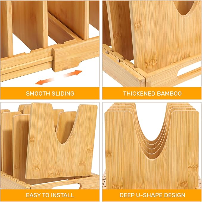 Pot and Pan Organizer for Under Cabinet, Expandable Pot Lid Organizer with 10 Adjustable Dividers, For Kitchen Cabinet Organizers and Storage