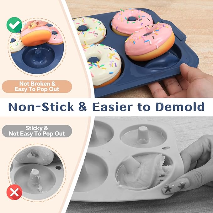 Nonstick Silicone Donut Pan: 3.5 Inch Doughnut Pan with Metal Frame - Silicone Donut Molds for Baking Gluten Free Glazed Vegan Protein Donuts Bagel - for Oven Kitchen - Home Bakers Housewife