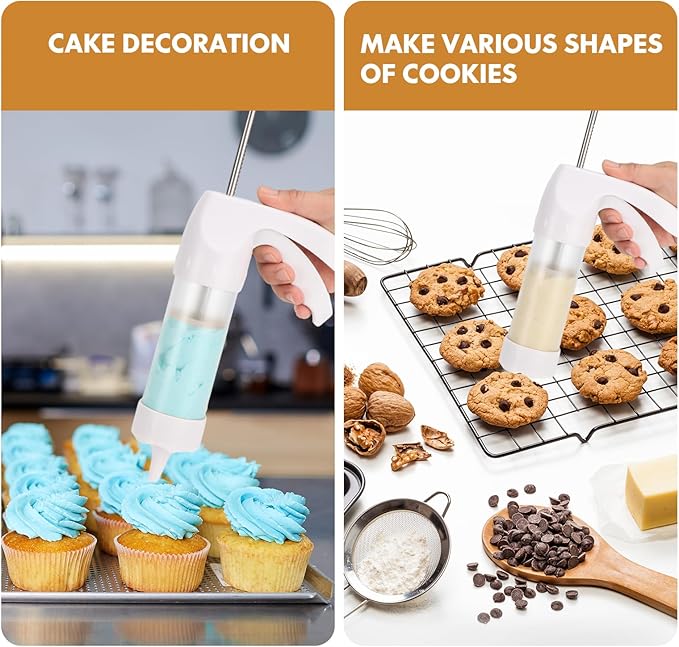 YOOUSOO Cookie Press Gun, Cookie Press Kit For Baking, Decoration with 12 Cooking Discs and 6 Piping Tips, Cookie Maker Machine for Christmas Party