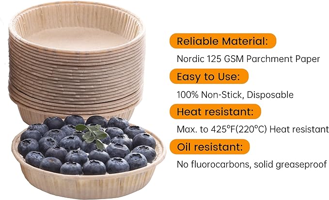 Bake Choice 50pcs Paper Mini Tart Pans for Baking, mini pie tins 4Inch Mini Pie Pans, Non-stick, Unbleached, Disposable Quiche Baking Dish,Oven safe, Microwave safe