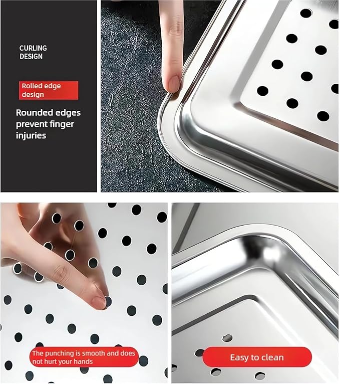 2-Pack Large 304 Stainless Steel Baking Pan Set (19.5"x13.5") - Non-Toxic Heavy Duty Commercial Grade Deep Sheet Pan, 1 Solid & 1 Perforated Pans for Roasting, Defrosting, Draining, Cooling