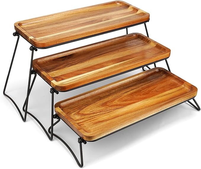 Manspdier Middle Size 3 Tier Cupcake Stand & Towers Serving Tray for Party, Acacia Wooden Dessert Table Display Set, Decorative Tiered Decor Small Chees Charcuterie Boards Rustic Wood Platters Trays