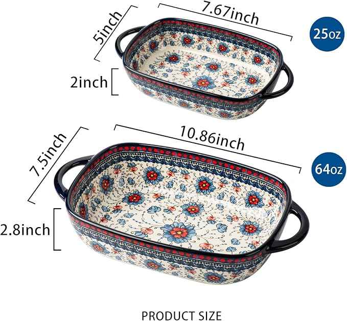 Baking Dish Ceramic Baking Pan Blue Casserole Dish Rectangular Baking Set 2pcs Bakeware Sets Single Serving Size Lasagna Pan Baking Dishes for oven (Blue plasma grass)