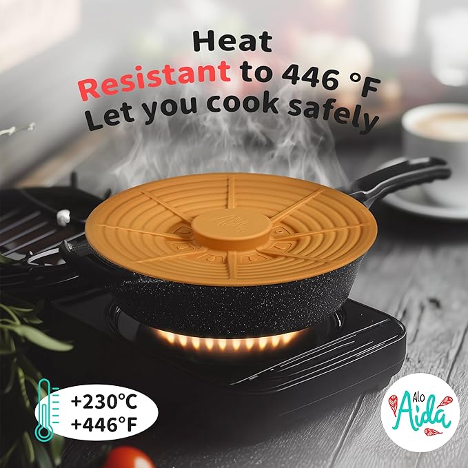 Universal Silicone Pot Lid Set for Pots and Pans, Food-Grade Silicone, BPA Free, Splatter Guard, Heat Resistant, 2 Pack Orange Lids (7–12” + 4–8”)