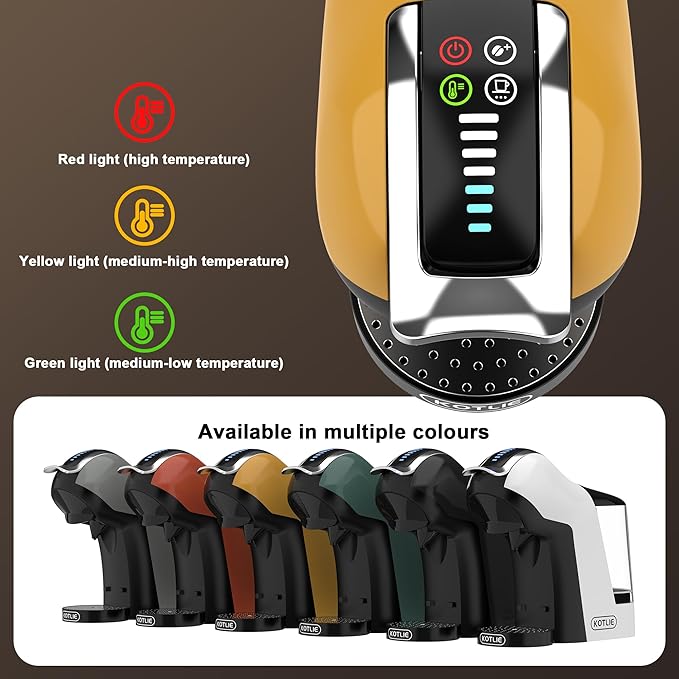 KOTLIE EM-308B Espresso Machine, Single Serve Coffee Maker Compatible with Multiple Capsule Types, Ground Coffee, and ESE Pods, 3 Temperatures, 7 Water Volume Levels, 34 Oz（Yellow）