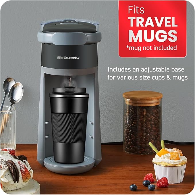 Elite Gourmet EHC323X Rapid Brew Technology 2-in-1 Capsule Coffee Maker, 6~12oz Brewing Capacity, K-Cups and Grounds, Adjustable Mug Height, Reusable Filter, Black