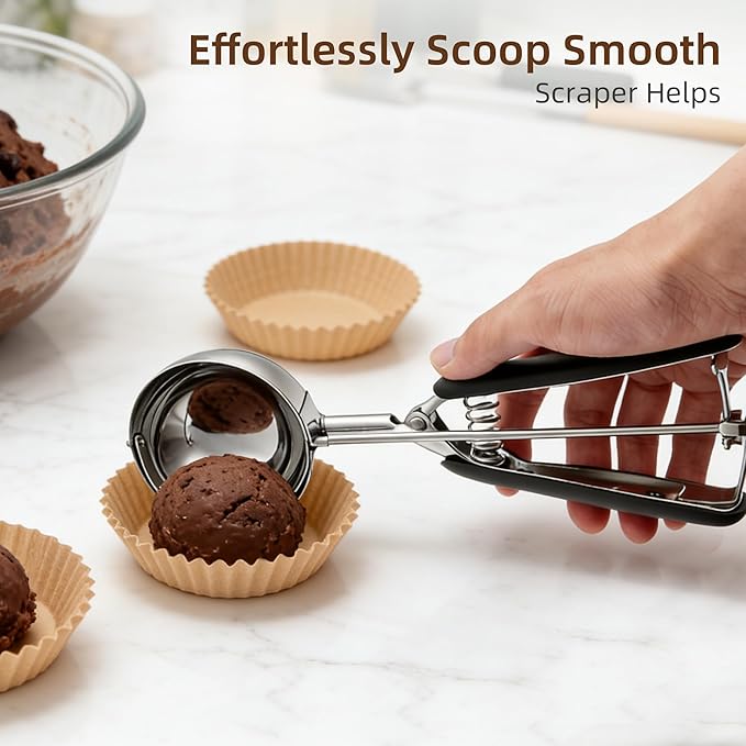 Extra Large Ice Cream Scoop 70MM, Trigger Release Stainless Steel Cookie Scoop, Portion Scoop 3.7 oz/105ml, Commercial Food Disher, for Portion Control, Cookie Dough, Cupcake Batter (7 Tablespoon)