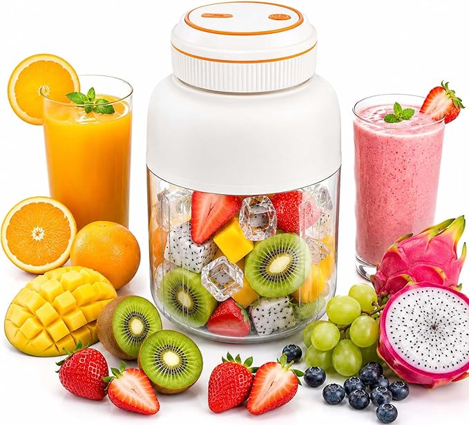 Portable Electric Juicer Cup with Zero Cord Hassle,Wireless Personal Juicer Cup USB Rechargeable Blender,38-Blades,Quiet Operation, Leakproof Lid,40 Seconds,for Shakes and Smoothies (White-28 Oz)