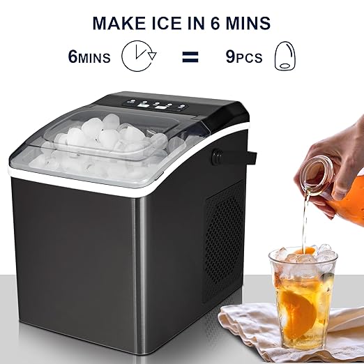 Koolatron Ice Makers Countertop Portable Ice Machine 2 Sizes Bullet Ice Cubes Ready in 6 Mins 26.5lbs/Day with Ice Scoop and Basket Digital Controls LED Indicators for Parties/Home/Office/Bar, Black