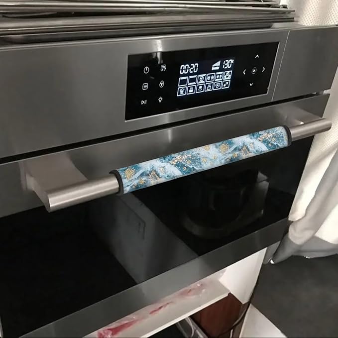 Refrigerator Door Handle Covers Set of 6, Antiskid Protector for Fridge Oven Dishwasher Keep Your Kitchen Appliance Clean from Smudges, Food Stains for Home Decoration, Blue Gold Marble