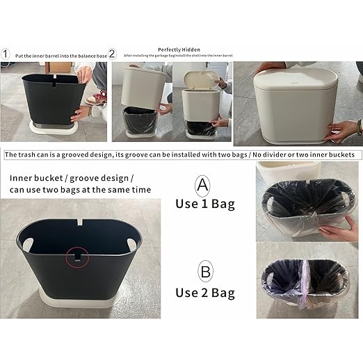 12L Black Slim Bathroom Trash Can with Press Top Lid,3.17 Gallon Pet/Dog Proof Kitchen Trash Can,Thin Garbage Can,Covered Wastebasket,Narrow Small Plastic Trashcan for Craft Room,Bedroom,Office,Dorm
