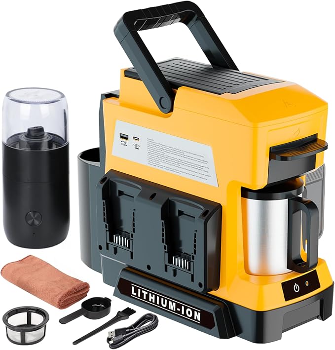 Cordless Coffee Maker for Dewalt 20V MAX Battery, 3 Brewing Options Drip Coffee Maker with Coffee Grinder, Portable Single Serve Coffee Makers for Camping, Travel, and Jobsite. (Tool Only)