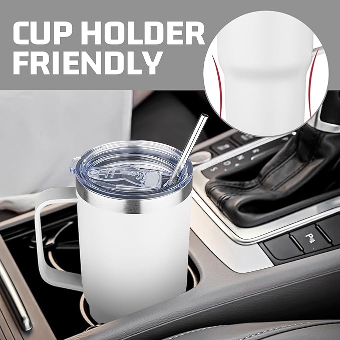 20 oz Tumbler with Handle Stainless Steel Insulated Coffee Mug Tumbler with Lid and Straw Double Wall Vacuum Insulated Coffee Mug Leak Proof Travel Mug for Hot and Cold Drink (White,4pack)