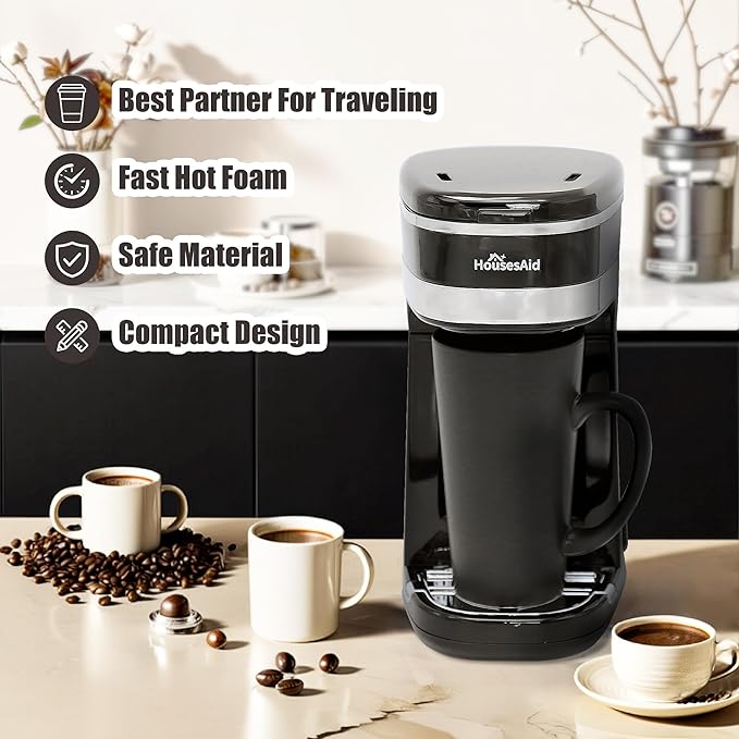 Coffee Machine,Single Serve Coffee Maker,One Cup Coffee Maker with Reusable Filter&One-touch Control Button,Portable Brewer for Camping,Travel & Home,Easy To Clean& Store,15oz/450ml