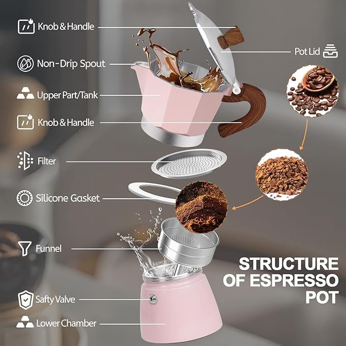 Aluminum 12 Cup 600ml Moka Pot Express Coffee Maker Stovetop Espresso Colorful Coffeemaker Italian Classic Style Brewing Greca Cafe Mocha Machine for Cafeteras Lover Camping Travel and Home Use 20oz
