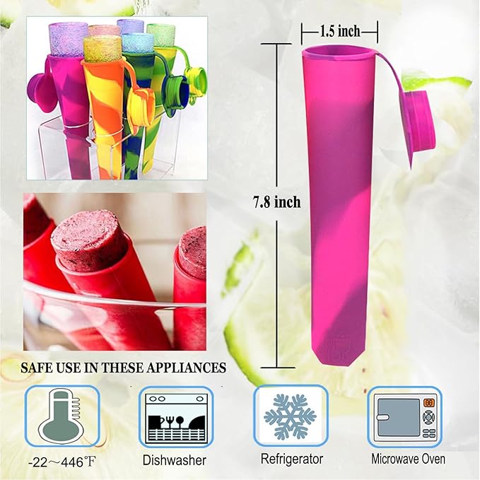 6 Silicone Popsicle Tube Molds Coloruful 12 Cavity Popsicle Molds with 50 Sticks Poosicle Maker Blue