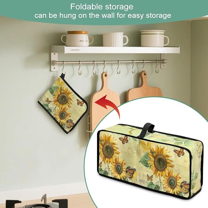 Sunflower Butterfly Toaster Cover Long Slot 2 Slice Slim Toaster Cover, Heat-Resistant Small Appliance Covers Dustproof Protective Covers for Furniture Decor