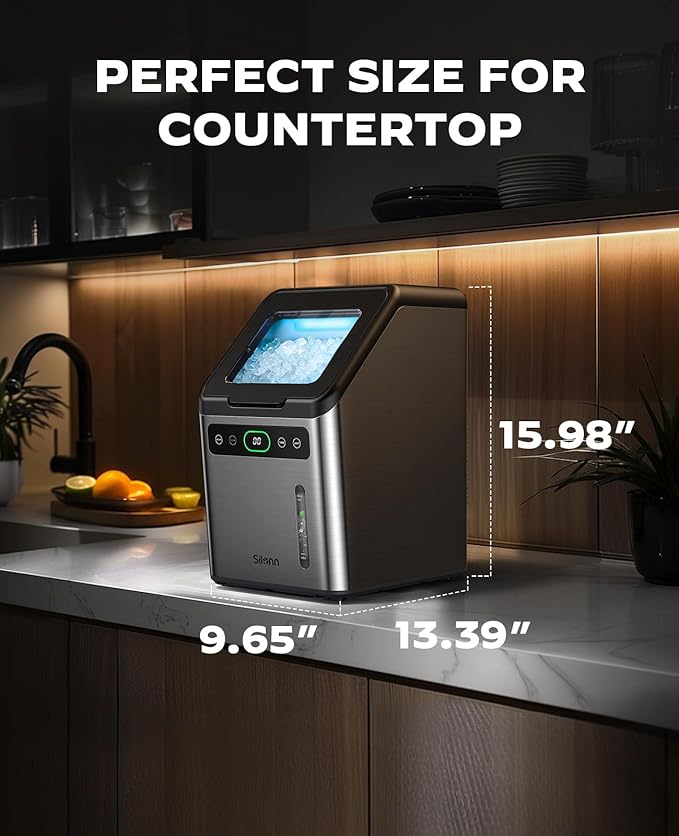 Silonn Nugget Ice Maker - Timer Ice Machine with Self-Cleaning, 45lbs per Day Pebble Ice Maker with Soft Chewable Ice, One-Click Operation Ice Machine for Home, Kitchen, Office