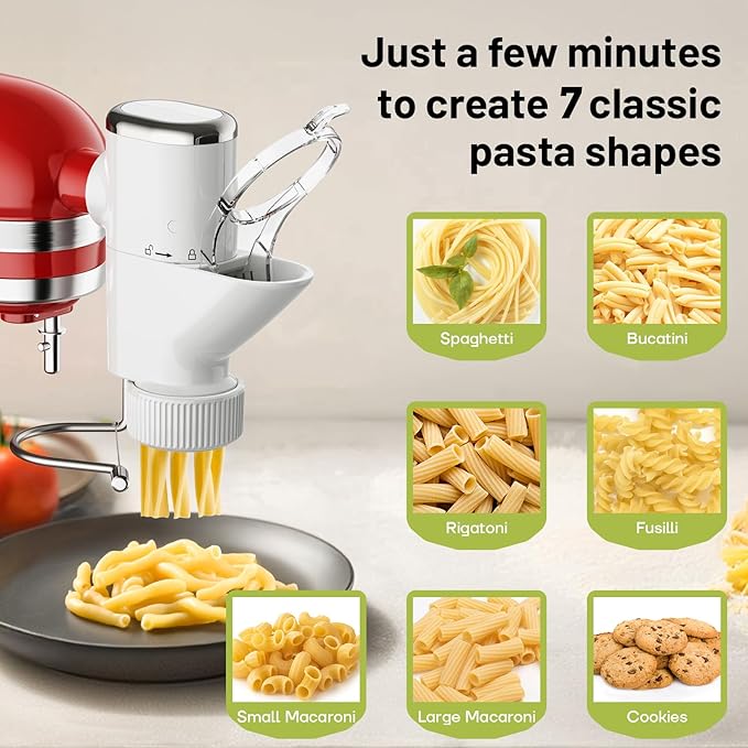 GVODE Gourmet Pasta Press Attachment for KitchenAid Stand Mixer, Pasta Maker KitchenAid Attachment with 7 Interchangeable Pasta Plates
