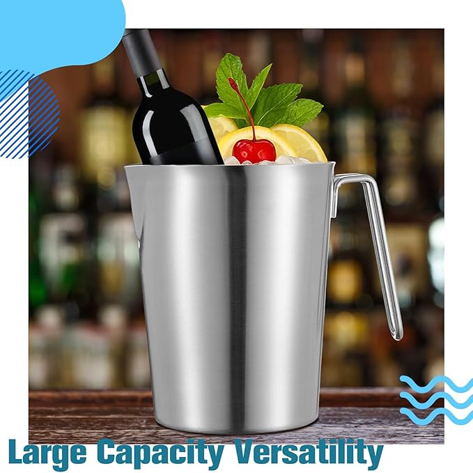 1 Pcs 2 L/70 oz Large Stainless Steel Pitcher with Lid, Metal Measuring Cup, Large Mouth Graduated Beakers with Handle, Milk Frothing Jug for Espresso Machine, Latte Art, Hot/cold Water
