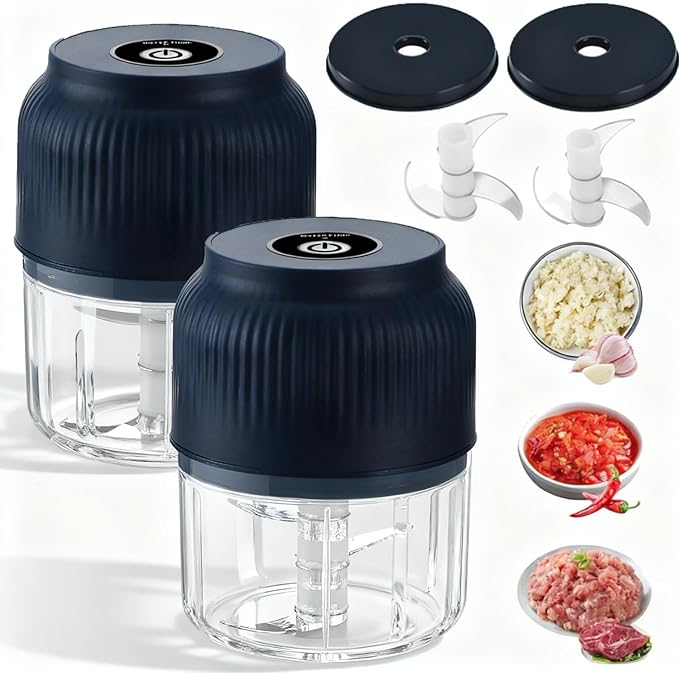 Electric Garlic Chopper, Mini Portable Veggie Chopper, 2026 New Small Garlic Chopper Mincer, USB Rechargeable, Wireless Veggie Grinder, For Mashing Onion, Garlic, Chili, Ginger (2*Blue, 3 blades)