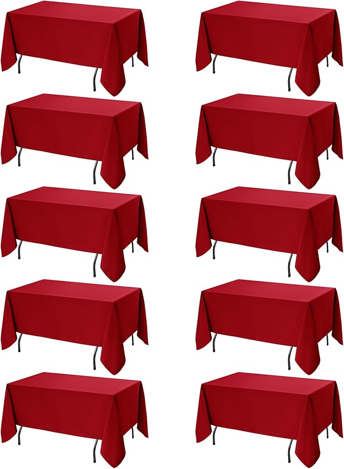 10-Pack Red Tablecloths for Rectangle Tables, 70 x 120 Inches, Stain-Resistant Polyester Fabric for 6 Foot Tables - Washable Table Covers for Weddings, Banquets, Birthday Parties, Events