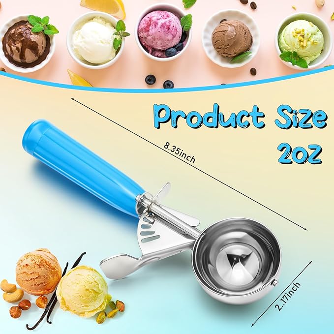 Reallnaive 4 Pcs Release Cookie Scoops Ice Cream Scooper with Trigger Release Portion Scoop Stainless Steel for Portion Control, Baking Food, Cookie Dough (2 oz,Blue)