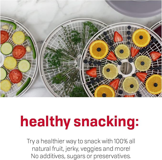 NESCO FD-75A Snackmaster Pro Food Dehydrator, For Snacks, Fruit, Beef Jerky, Gray & LM-2-6 Round Plastic Mesh 13 1/2" Clean-A-Screens, for Dehydrators, 2 Pack