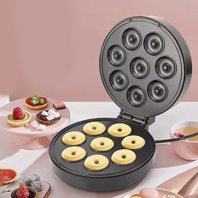 Donut Maker Donut, Electric Cake Pop Mini Cake Makers Doughnuts Maker Machine With Non Stick Surface Makes 8 Doughnuts Safe Cooking Unique Mini Appliance for Kitchen Bakery Dessert
