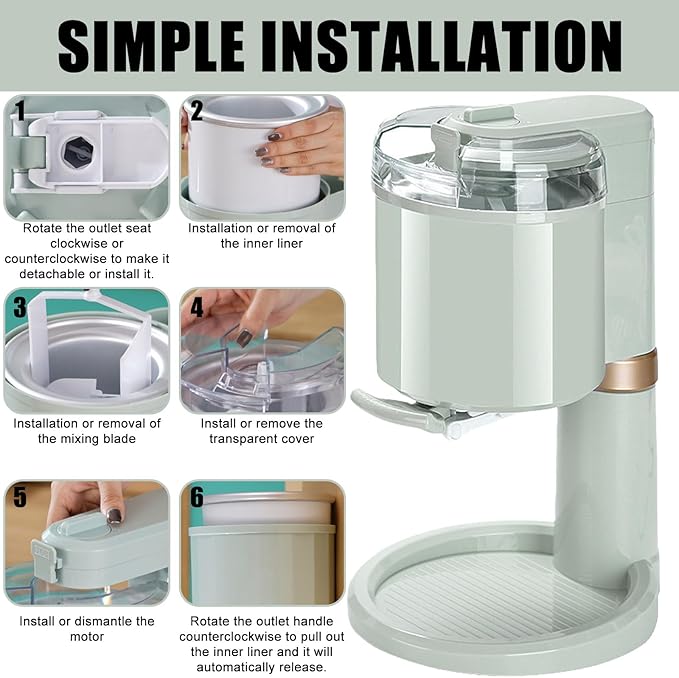 Ice Cream Maker, Homemade Electric Soft Serve Maker Machine,for Gelato, Mix-ins and Milkshakes, Double Insulated Frozen Yogurt Maker Machine,Easy to Clean and Use,1 L Green