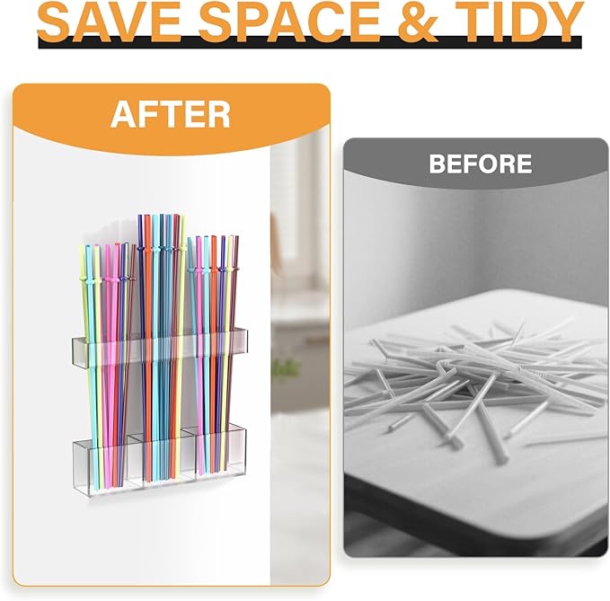 Straw Holder for Cabinet Door, Reusable Tumbler Straw Organizer Storage Container Mount for Kitchen Counter Cupboard Door (Transparent, 5.7inch)