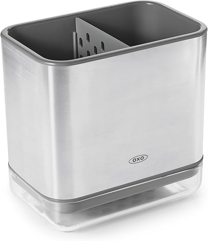 OXO Good Grips Stainless Steel Easy Press Soap Dispenser and Sinkware Caddy