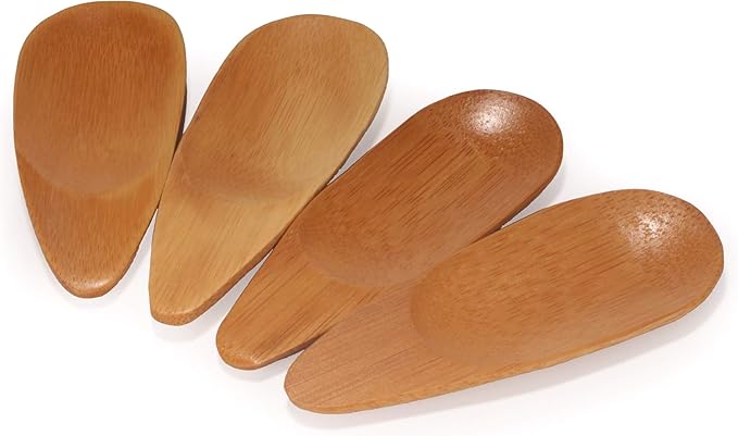 BambooMN - 4" Small Solid Bamboo Oval Scoop, 10pcs