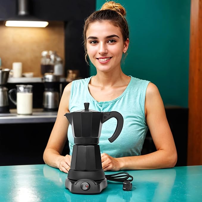 LAOION Cafetera Espresso Maker, 6 Cup Portable Coffee Machine, 300ml Portable Cafeteras Electricas Modernas, Electric Moka Pot with Detachable Base & Overheat Protection, Coffee Gift for Home Travel