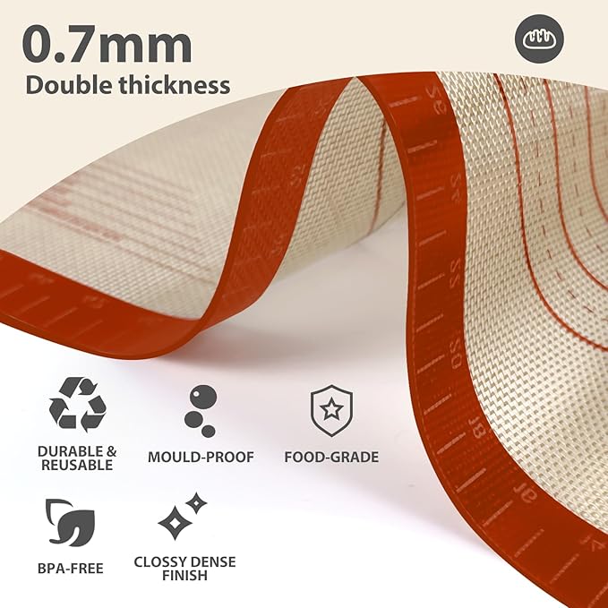 Pastry Mat, 0.7mm Extra Thick 28 x 20 Inches Large Non Stick Silicone Baking Pad, Pie Crust Rolling Supplies for Making Christmas Cookies Bread, Easy to Clean