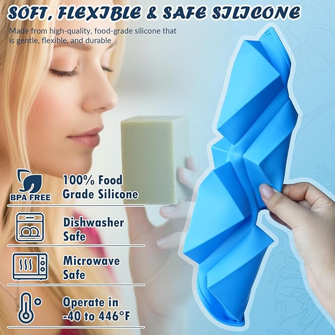HKNMTT Molds Silicone Square Oval Rectangle Bar, 12 Cavities for Soap Making Candy Shower Steamer Homemade Bath Bomb Lotion Shampoo Bar Dessert DIY Set Non-stick Craft Food Grade 2 Pack