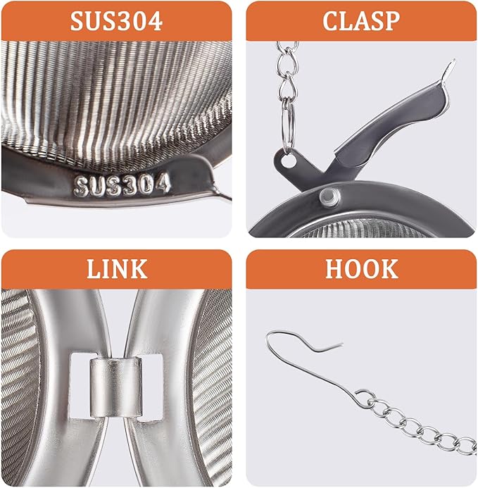 304 Stainless Steel Tea Strainers for Loose Tea Infuser Ball, Extra-Fine Mesh Tea Ball, Tea Holder Loose Leaf Tea Steeper, Tea Diffuser for Rooibos, Black Tea, Herbal & Spices (Large x 2)