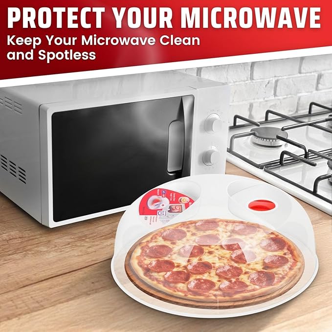Flexzion 10 Inch Small Microwave Splatter Cover - BPA-Free Anti-Splatter Microwave Cover with Adjustable Steam Vent, Dishwasher Safe, Transparent Plastic Food Covers for Microwave Cooking