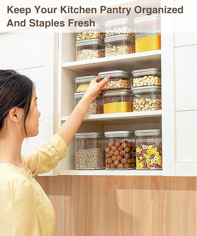 12 Pcs Pop Food Storage Containers Airtight Food Storage Containers Set with Lids Kitchen Pantry Organization and Storage, 3.4Qt, 2.8Qt, 2.1Qt, 1.2Qt