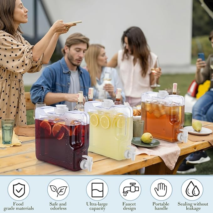 Funnymoom 6 Pcs Drink Dispenser for Fridge Refrigerator Plastic Reusable Water Dispensers Bottle with Spigot Bpa Free for Party Outdoors Home Office Activities(blue, 0.8 Gallon)