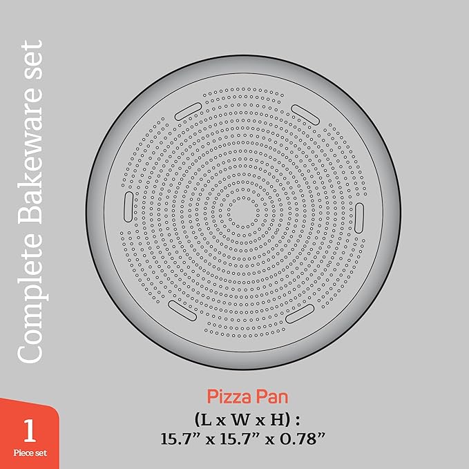 Emporio Kitchen Pizza Baking Pan - 15.75-Inch Round Perforated Carbon Steel Tray with Non-Stick Coating, Dishwasher Safe, Oven Safe (Up To 450° F), Airflow Design, PFOA, PFOS, PTFE Free, Gray