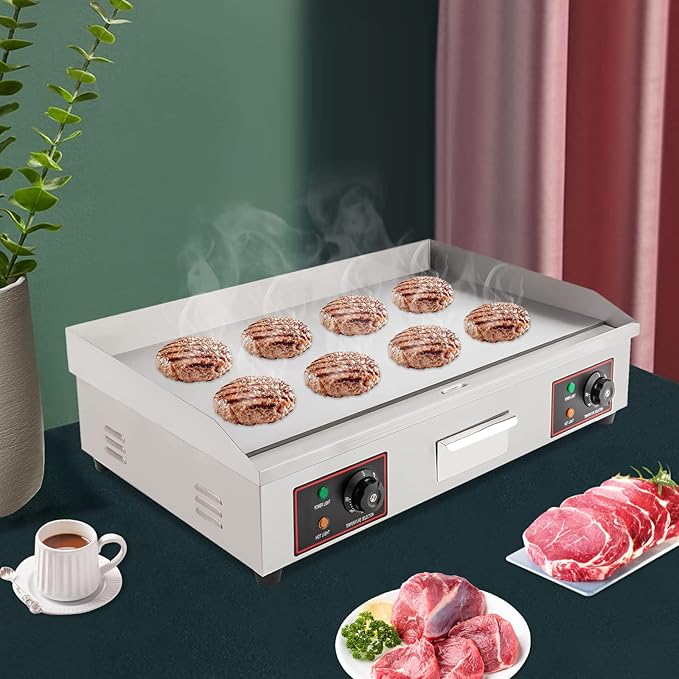30-Inch Electric Grill Commercial Electric Grill Nonstick Electric Grill Plate Teppanyaki Flat Top Grill Stainless Steel Adjustable Temperature Control 122°F-572°F 3000 W