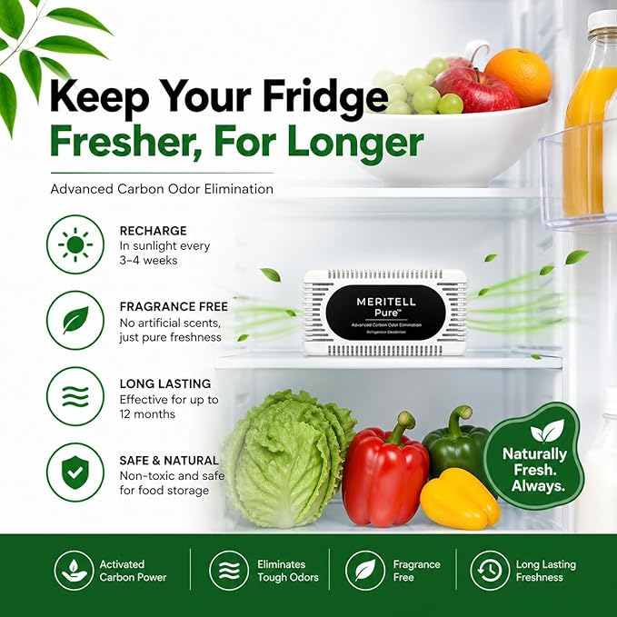 Fridge Deodorizer – Activated Charcoal Refrigerator Odor Eliminator – Long-Lasting Fridge Odor Absorber for Freezer, Cooler & Lunch Box – Baking Soda Alternative (4 PACK)