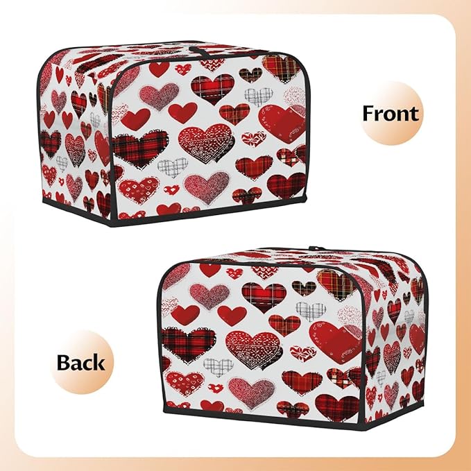 2 Slice Toaster Cover,Valentine's Day Buffalo Heart Small Kitchen Appliance Bread Machine Cover with Pockets,Dust & Fingerprint Protection