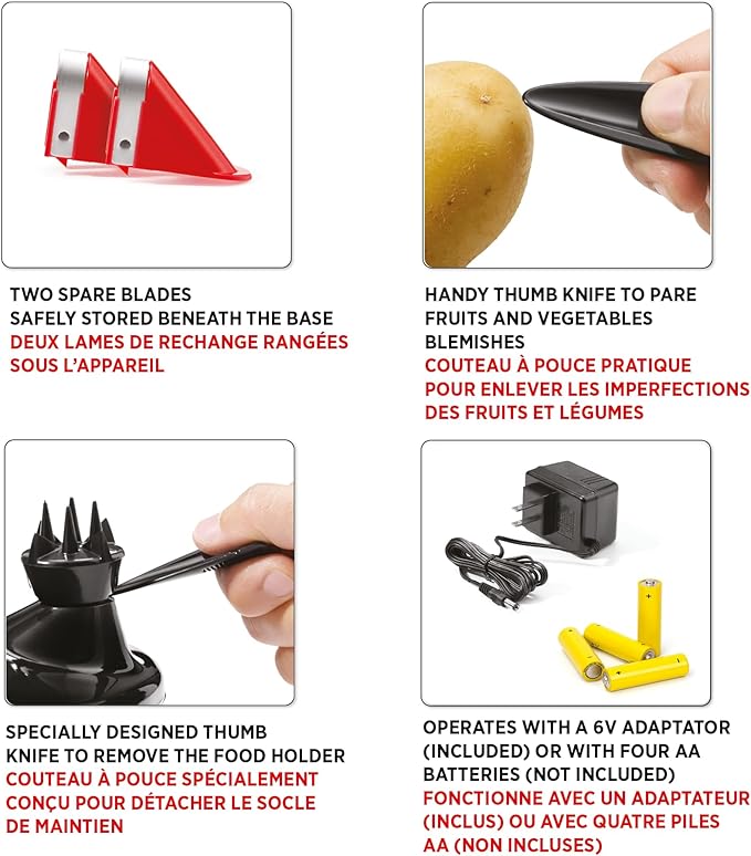 Starfrit Rotato Express Electric Peeler - 2 Spare Blades - Safe & Easy to Use - Effortlessly Peels Vegetables and Fruit,(Pack of 6)