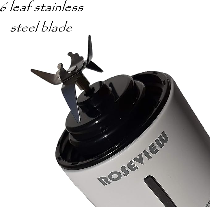Portable Smoothie Blender ROSEVIEW Glass Cordless Mini Shakes Cup blend for smoothies USB rechargeable juicer 2 battery Handheld Personal travel Jet mixer (Black Steel) (White)
