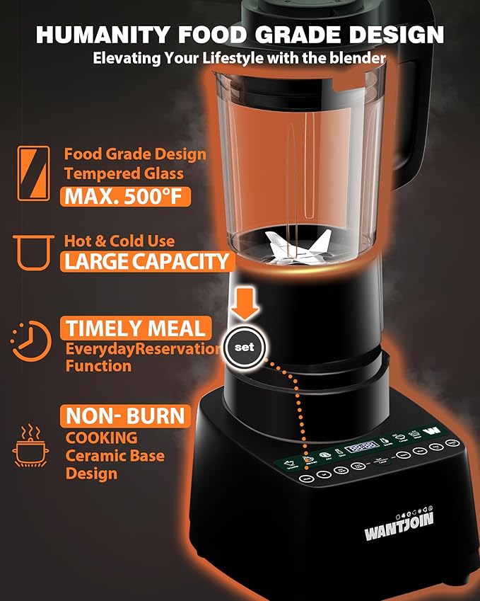 WantJoin 60 Oz Hot & Cold Countertop Cooking Blender, 24000RPM High-Speed Blender with 9 One Touch Programs, Soybean Milk Machine for Nut Butters,Soups,Shakes and Smoothies with 12H Delay Cook