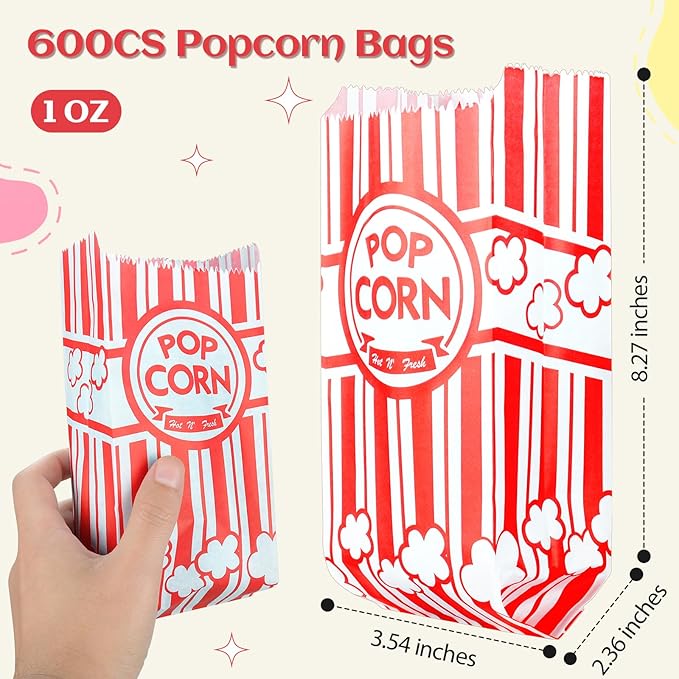 Essenya 102 Pcs Popcorn Bags with Popcorn Scoop and Salt Shaker,1 oz Small Pop Corn Bags Popcorn Bags Individual Servings for Popcorn Machine Supplies Party Movie Night Theater