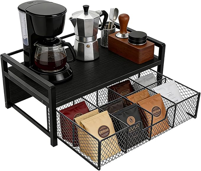 Tea Bag Organizer Wood Tea Organizer with 8 Compartments Storage Chests Tea Station Chest Display Container Box for Countertop Kitchen